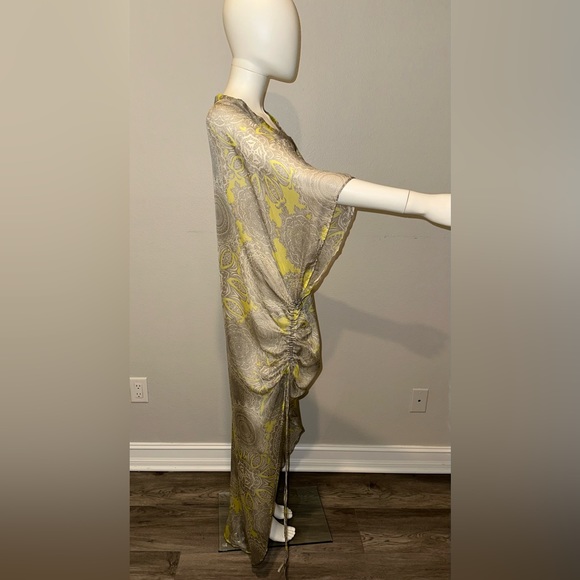 Alexis grey yellow silk medallion print one shoulder hi low maxi coverup dress - Picture 5 of 9